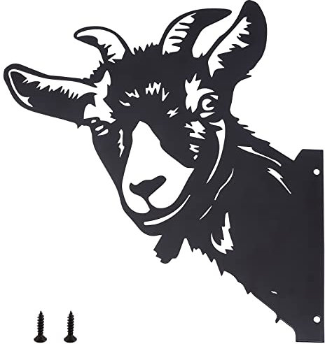 SUPERDANT Ziegen Metall Kunstwerk, Spähende Ziege, Tier Hof Kunst, Bauernhof, Ziege, Metall, Wandkunst, Metall Hof Kunstschild, Metall Eisen, Farm Garten Dekor