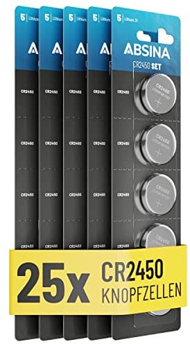 ABSINA 25x CR2450 3V Lithium Battery - Batterie CR2450 a prova di perdite e longevoli - Batteria CR2450 3V, batteria 2450, CR 2450 batteria 3V, pila 2450, CR2450 batterie, pila CR2450