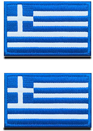 2 Pezzi Bandiera Greco di Grecia Emblema Nazionale Gancio e Anello Ricamato Emblema Toppa per Squadra Lavoro Maglia Zaino Cappelli Gilet di Cane Tattico Militare