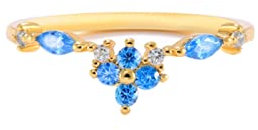 Mesnt Ring Vergoldet Verstellbar, Hochzeit Ringe Blaue Blume Zirkonia Stil1