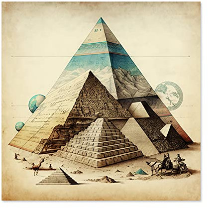 Artery8 Fantasy Worlds Great Pyramids Egypt Blueprint Plan Style Poster Large Wall Art Print Thick Paper 24X24 Inch