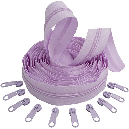 Aerzetix - C62720x5-C62820x10 - Kit di Cerniera Lampo Spirale 5m N°5 Colore: lillà Chiaro + 10 cursori N°5 Non bloccabile Colore: lillà Chiaro - in Nylon/Metallo - merceria