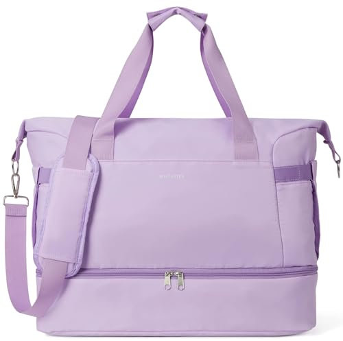 BOSTANTEN Duffel Bag Damen, Faltbare Reisetasche Canvas Sporttasche mit Schuhfach Weekender Tasche Groß Handgepäck Umhängetasche Lila