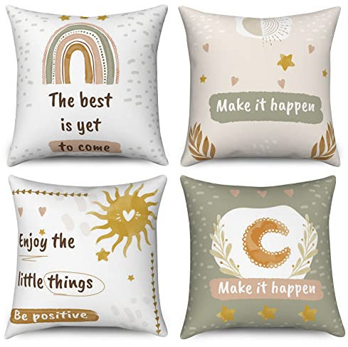 Hnmdmyi Funda de cojín Boho 45x45 Juego de 4, Estética Abstracta Sol Luna Arco Iris Fundas de Almohada Decorativa Infantil Minimalista Moderna Funda de Almohada de Lino para Sofá Decoración del Hogar