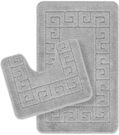Surya Badezimmerteppich Set 2-teilig - Badvorleger rutschfest waschbar 50x80 cm - Badteppich Set, enthält waschbare, saugfähige WC Vorleger für Bad, Dusche und Fußmatte, Badematte Grau