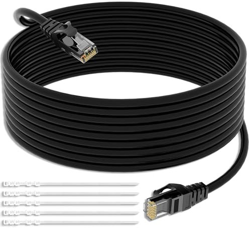 Mygatti 7.5M Cat 5E Cavo Ethernet,di rete ad alta velocità per connessioni Internet veloci Cavo AWG24 da 1 Gbps,Impermeabile Esterna di Sepoltura Diretto,ad Alta Velocità con Connettori RJ45,POE(Nero)
