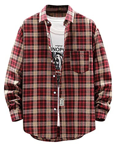 vokkrv Manteau Homme Casual Chemise Carreaux Motif Hommes Manches Longues Veste de Travail Homme Casual Pas Cher Chemise à Carreaux avec Poche Poitrine Loisirs