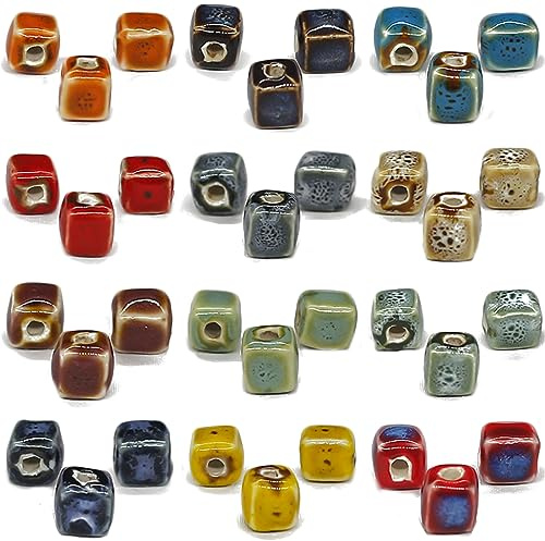 Decoendiy 100 Stück Keramik-Würfelperlen, geometrische quadratische Perlen, handgefertigte Porzellan-Perlen, lose geformte Abstandshalter-Perlen, für Schmuckherstellung, DIY-Armbänder, Bastelbedarf