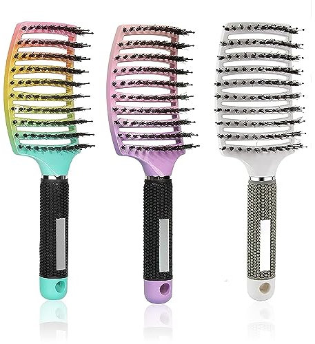 Haarbürste Set, 3 Stück Lockige Paddel-Haarbürste Mit Wildschweinborsten für Frauen, Entwirren Von Dickem Haar, Belüftet für Schnelleres Trocknen