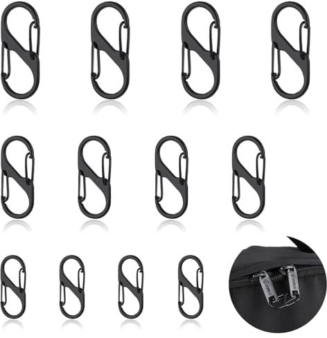 Ouligay 12 Stück S Karabiner Reißverschluss Clip Diebstahlsicherung Metall Doppelkarabiner Klein Karabinerhaken Reißverschluss Diebstahlschutz für Rucksack Koffer Schlüsselbund Outdoor Camping