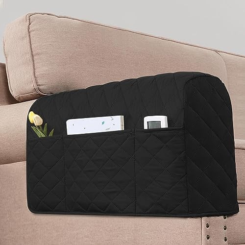 KPPKOU 2 Pack Water Resistant Armrest Covers for Chairs and Sofas, Couch Arm Covers with 3 Pockets for Phone, Black
