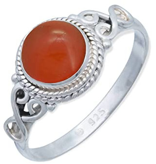 mantraroma Ring 925 Silber Karneol orange roter Stein Edelstein echt Silber Damen Sterling Silber Geschenk (MRG-024-16-(62))