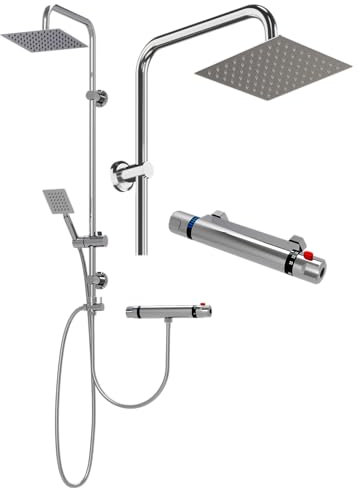 Granitan Duscharmatur Komplettset, Silber Duschstange mit Regendusche