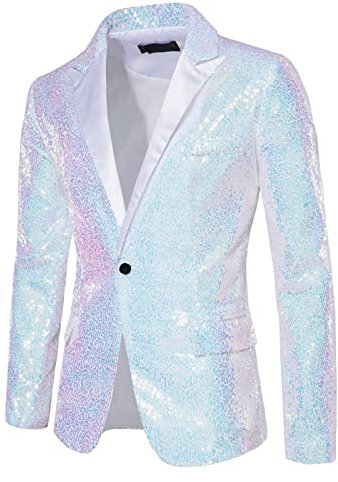 Pailletten Blazer Herren Disco Glitzer Outfit Herren Shiny Anzug Sakko Pailletten Anzugjacke Slim Fit Herrenmode Jacket Outerwear Reverskragen Smokingjacke Party Club Karneval Kostüm
