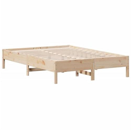 vidaXL Massivholzbett, Holzbett Bett für Schlafzimmer, Bettgestell Bettrahmen mit Lattenrost, Doppelbett Schlafzimmerbett, 140x200cm Kiefer