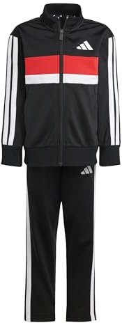 adidas Unisex - Bambini SEASONAL ESSENTIALS TIBERIO 3 STRIPES TRICOT TRACKSUIT, black/white/pure ruby, 7-8 Years