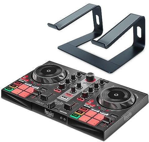 Hercules DJControl Inpulse 200 MK2 2-Deck DJ controller Mixer + keepdrum Laptop stand Black