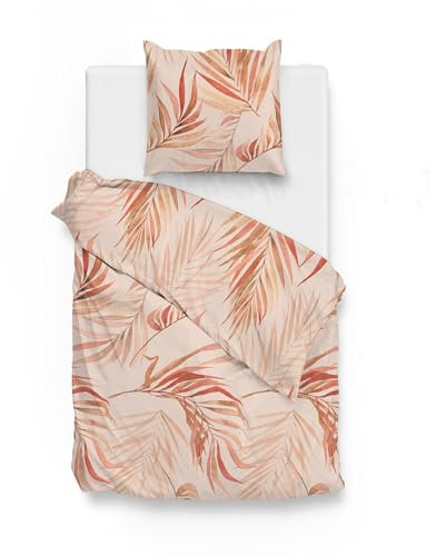 Zo!Home Mako-Satin Bettwäsche 135x200 Alejandro orange Farn Blätter Gräser