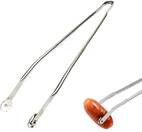 Grillzange Edelstahl, Grillzange Drehbar für Würstchen, Grillzange mit Rädchen, BBQ-Würstchen-Wendezange, Würstchen Wendezange (1, 40cm)