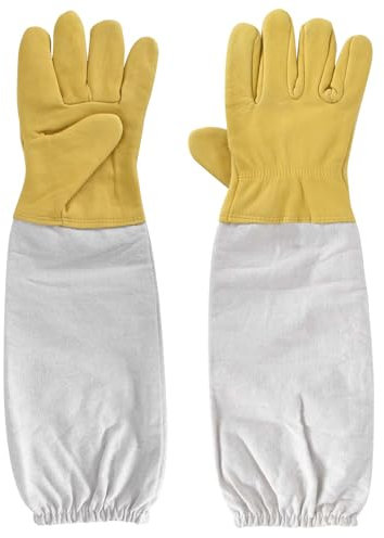 Gants Apiculteur, Gants Apiculture Cuir, Gants de Protection Anti Coupure Jaune pour Hommes et Femmes, Manches Longues en Toile, Équipement d'apiculteur