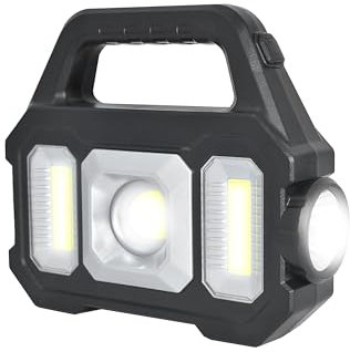 Wolfteeth Hand Torches Rechargeable LED Super Bright, 2500mAh Handheld COB Flashlight Torch, Solar Powered Outdoor Camping Lantern Emergency Inspection Lamp, Lightweight Black 4181