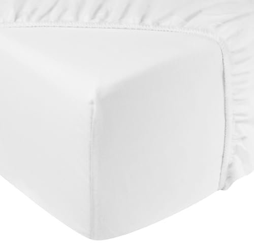 DoubleDry Spannbettlaken Jersey 90x200cm - 100% Baumwolle - Spannbetttuch - 28cm Steg - Weiß