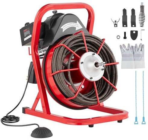 VEVOR Manual75FT 1700rpmAbierto Desbloqueador de Tuberías, 75FT 1/2IN 1700rpm