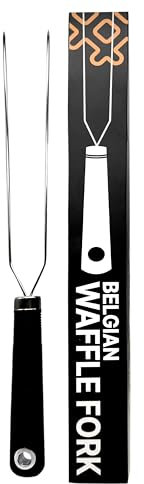 Captain Jax Fourchette à gaufres belges multi-usage en acier inoxydable avec poignée en silicone, dents biseautées, accessoire de cuisson belge - Taille unique - Noir