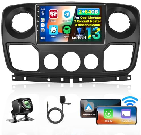 Inefala Android 15 Autoradio für Opel Movano 2 Renault Master 3 Nissan mit Wireless CarPlay Android Auto 2+64G 10,1 Zoll Bildschirm mit DSP 28UI FM RDS GPS Bluetooth WiFi SWC AHD Rückfahrkamera