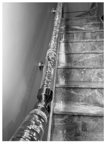 Clear Bubble Acrylic Handrail Kit, Lucite Transparent Staircase Handrail with Silver/Golden Brackets for Indoor Stair, Wall Mounted Railing Grab Bar Round Rod Hand Rails(Silver bracket,240cm/7.8ft/94.