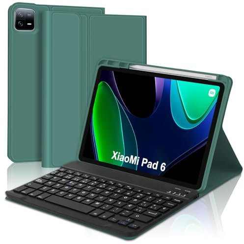 IVEOPPE Teclado Funda Xiaomi Pad 6, Xiaomi Pad 6 Pro Teclado, Teclado Español Ñ Bluetooth Inalámbrico Desmontable para Xiaomi Mi Pad 6/Xiao Mi Pad 6 Pro 11 Pulgada 2023, Verde Oscuro