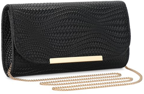 BAIGIO Clutch Damen PU Leder Abendtasche Elegante Handtasche Schwarz Brauttasche Kettentasche für Hochzeit Kleine Umhängetasche Crossbody Tasche