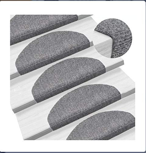 WODFARR Treppenmatten, selbstklebend, 15 Stück, rutschfest, Polyester + PVC, selbstklebende Rückseite, 65 x 21 x 4 cm, Grau