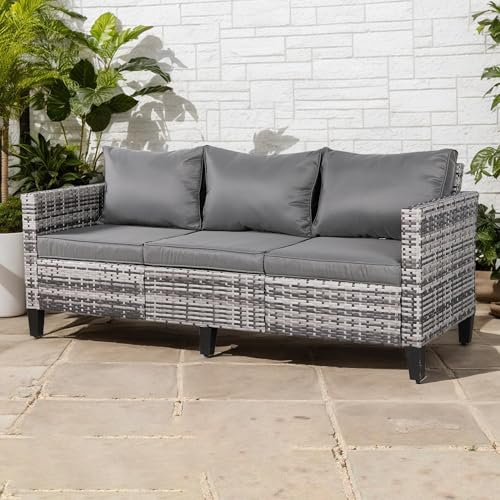 Rattan park Garten Ecksofa Gartensofa Lounge Sofa Sessel Gartensessel Gartenmöbel Sitzgruppe Sitzgarnitur Gartenset Gartengarnitur Poly Rattan (Grau, 3 Plätze)