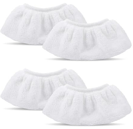 JFGDVW 4 Pcs Microfibre Cloth Covers, Steam Cleaner Pads, Washable Replacement Cloth, Handheld Nozzle Pads, For Karcher Steam Cleaner Easyfix Sc2 Sc3 Sc4 Sc5 Hand Nozzle Accessories(White)