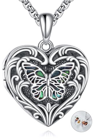YAFEINI Butterfly Locket Necklace That Holds 2 Picture Sterling Silver Heart Picture Locket Necklace to Keep Someone Near to You