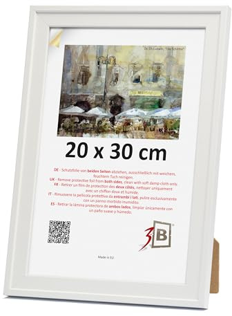 3-B Bilderrahmen SALO - Weiß - 20x30 cm - Holzrahmen, Fotorahmen, Portraitrahmen mit Acrylglas