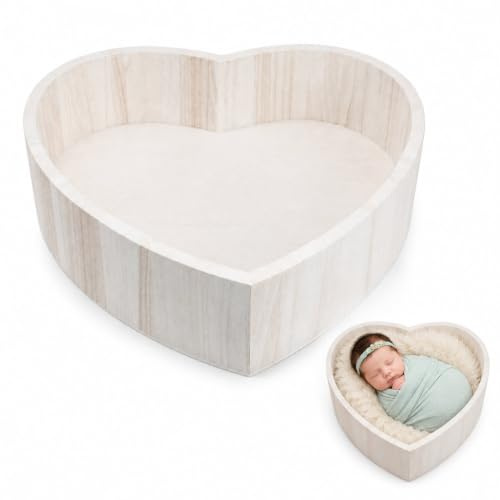 Gadpiparty Heart Shaped Baby Posing Basket Wooden Newborn Photography Prop White 16.54X16.54X4.72In Lightweight Compact Photo Studio Accessory