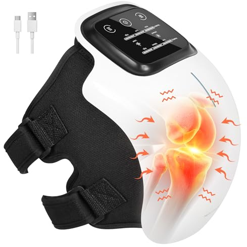 Medcursor Knee Massager with Heat, Cordless Knee Massage with 3 Heating Levels & 3 Vibration Modes, Heated Massage with LED Screen & Adjustable Straps (White)