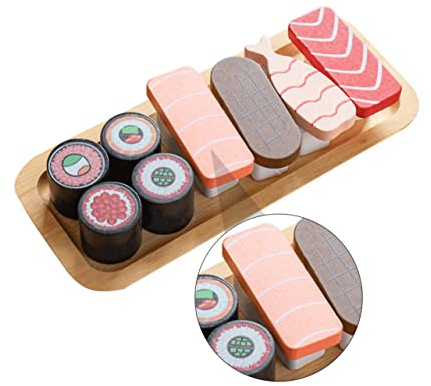 Toyvian Holzspielzeug Sushi Realistische Simulation Glatte Oberfläche Langlebig und Geruchsneutral Kreatives Küchenspielzeug für Jungen und Mädchen als Foto Requisiten und Dekoration