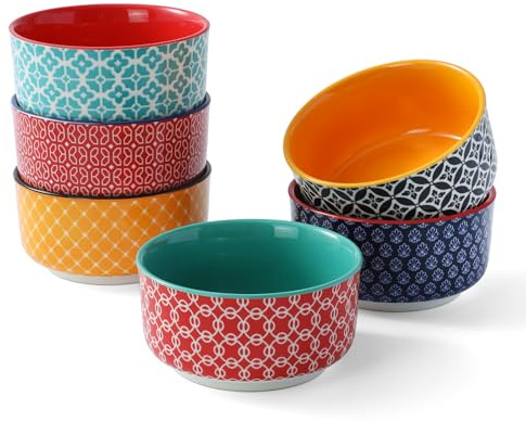 DOWAN Creme Brulee Schälchen 6er Set, 235 ml Porzellan Souffle Förmchen Backofenfest, Kleine Auflaufform, Ragout Fin Schalen, Mikrowellen-, Airfryer- und Spülmaschinenfest, Ø 10,5 cm Mehrfarbig