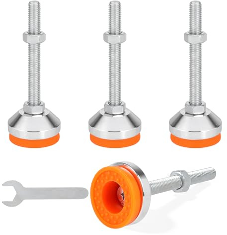 EXLECO 4pcs Nivellierfüße Schwerlast M12x100mm Ø50mm Unter Last Einstellbar | Maschinenfuß Verstellbare Füße mit Gewinde & Gummipuffer, Möbelfüße Höhenverstellbar Verlängerung Stellfüße, Orange