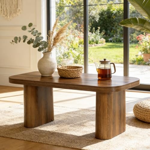 Tribesigns Couchtisch, 120 cm Wohnzimmertisch, rechteckiger Kaffeetisch aus Holz, niedriger Beistelltisch mit robustem Gestell und abgerundeten Ecken, einfache Montage (Braun)