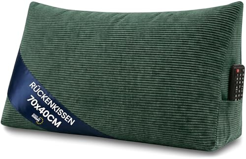 Keilkissen Rückenkissen für Bett und Sofa 70 cm breit - großes Lesekissen Couchkissen Wandkissen – Sofakissen Stützkissen für die Rückenlehne Reading Pillow Rückenstützkissen Grün - Cordstoff