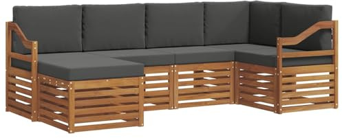 vidaXL Sofagarnituren 6 pcs Natur und Anthrazit Massivholz Akazie, Gartenlounge, modernes Outdoor-Sofa, strapazierfähige Möbel, Terassenkomfort-Set