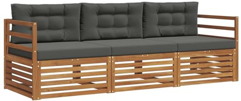 vidaXL Outdoor-Sofagarnitur mit Kissen 3 pcs Natur und Anthrazit, Garten, modernes Ecksofa, belastbare Gartenmöbel, Lounge für Terrasse, ideales Set für Balkon
