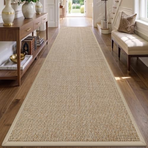 DEXI Teppich Läufer 80 x 300 cm, Fußmatte Eingang Innenbereich rutschfest, Dünn Türmatte mit Gummirücken, Sauberlaufmatte Waschbar für Flur, Küche, Haustür, Beige