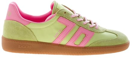 Back 70 Damen-Sneaker Ghost aus Wildleder und Satin Lime und Rosa