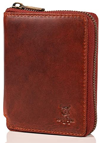 MATADOR Leder Portemonnaie Herren #Edinburgh mit edler Geschenk Box, Elegante Leder Geldbörse Herren mit RFID Blocker, Luxus Geldbörse mit Reißverschluss und Viele Kartenfächer in Braun Vintage