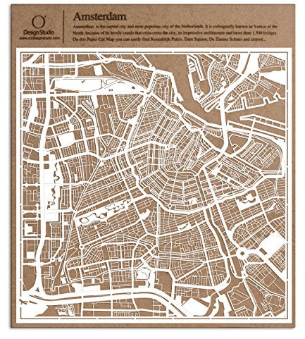 Amsterdam Scherenschnitt Karte, Weiß 30x30 cm Papierkunst